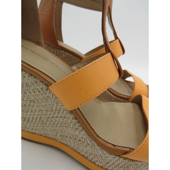 Womens 6.5 CAM Tan Leather Wedge T-Strap Sandals Antonio Melani Shoes Beach Boho - Picture 10 of 16